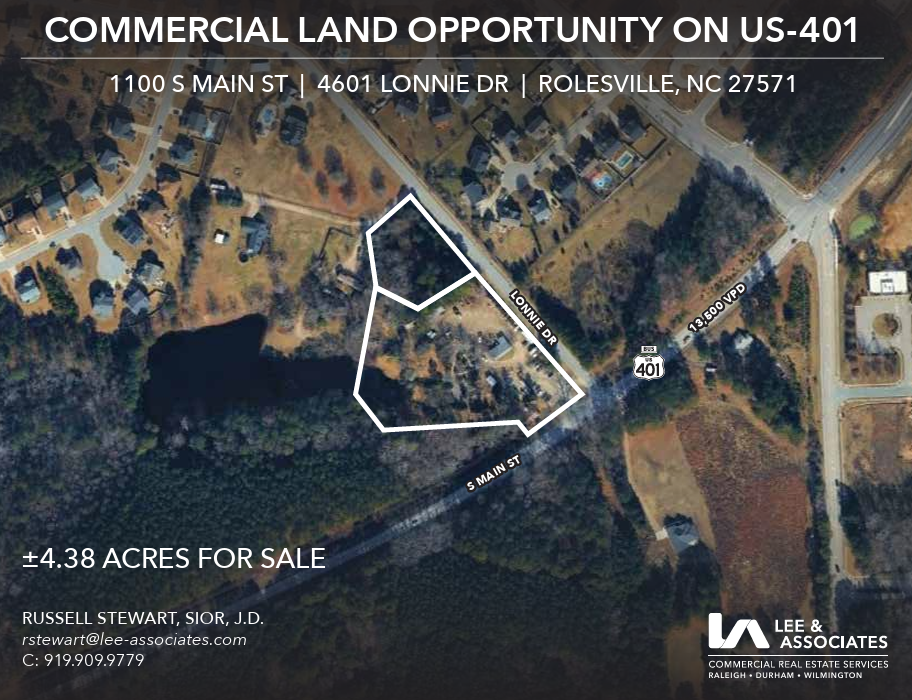Map showing a plot of land at the corner of Lonnie Drive and South Main Street.